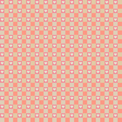 Seamless Hearts & Gingham Pattern in pastel sweet pink color aqua and white for scrapbooks, albums, arts, crafts, fabrics, decorating, backgrounds.