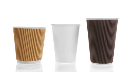 Coffee cardboard cups isolated on white