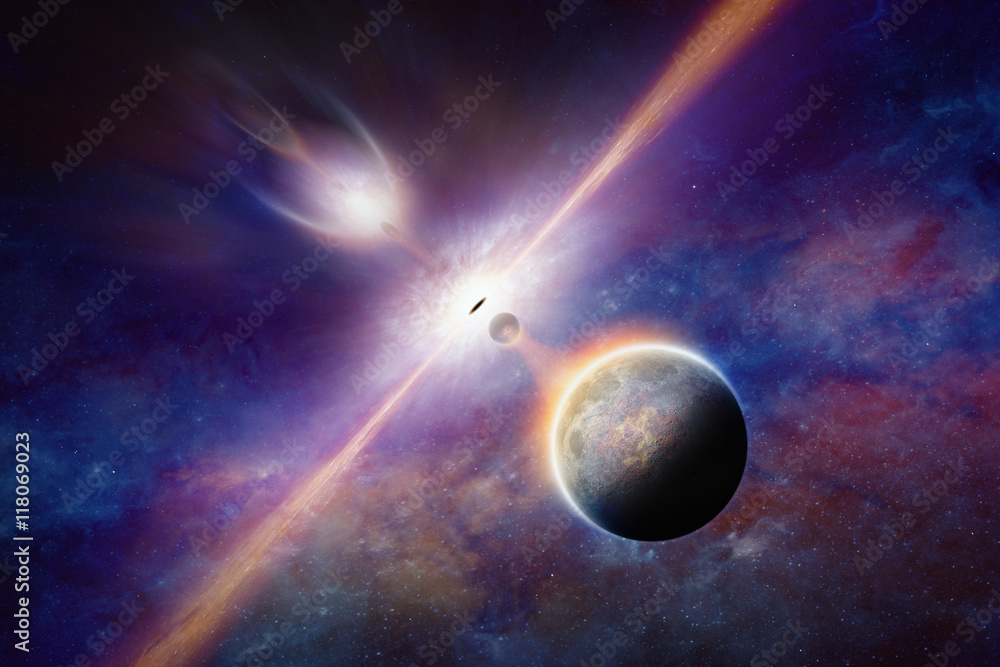 Wall mural black hole pulls planets and stars