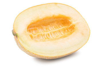 Half of cantaloupe melon isolated on the white background.