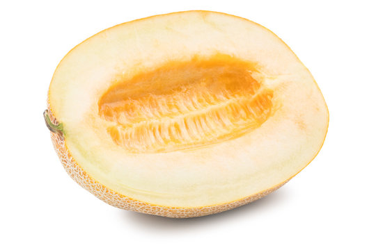 Half of cantaloupe melon isolated on the white background.