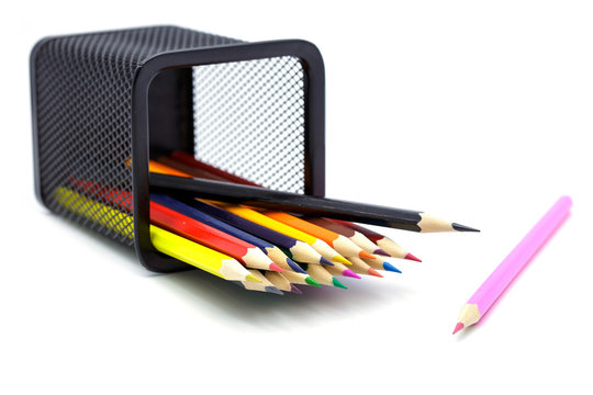Color pencils in box.