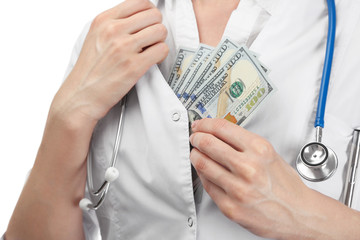Doctor with money. Corruption concept