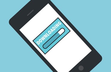 Cellphone downloading icon flat design