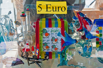 Murano glass items for sale at Murano, Italy