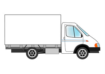 Машина с фургоном. Быстрая доставка грузов. Векторная иллюстрация изолированно на белом фоне. 