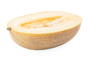 Half of cantaloupe melon isolated on the white background.