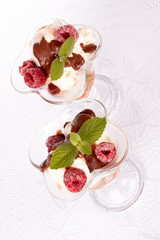 Ice cream with berries and mint