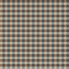 Seamless Hearts & Gingham Pattern in pastel aqua and grey brown cream  for scrapbooks, albums, arts, crafts, fabrics, decorating, backgrounds.