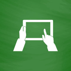 Tablet PC in human hands. Flat style vector illustration