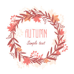 Obraz premium Round frame of autumn leaves. Autumn, leaves, wreath. Vector illustration