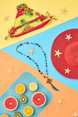 Fashion Summer Beach set. Tropical fruit. Minimal