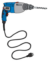 Blue electric impact drill / Hand drawing, vector illustration