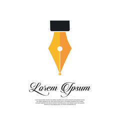 Fountain pen icon vintage style with gold pen