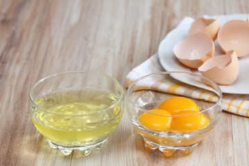 Separated egg- white and yolks