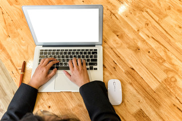Fototapeta premium businessman using laptop in home office with workspace