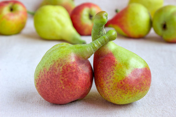Still life - bright fruit on light fabric. 
