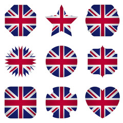 UK flag with different shapes on a white background