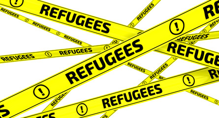 Refugees. Yellow warning tapes