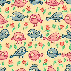 Fototapeta premium Cute little birds seamless pattern