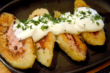 Fried zeppelins on a frying pan