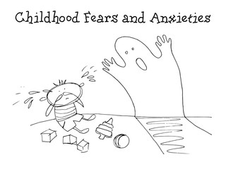 Childhood fears and anxieties. Kids Health. Graphic hand drawn sketch in vector.
