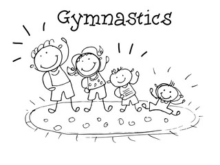 Gymnastics. Kids Health.  Graphic hand drawn sketch in vector.