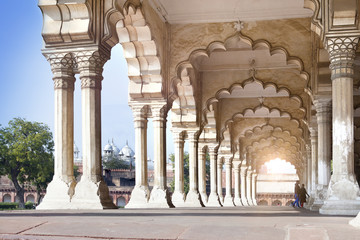 columns in palace - Agra Red fort India - obrazy, fototapety, plakaty