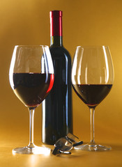 bottle of wine and glass on the table