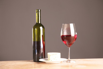 bottle of wine and glass on the table