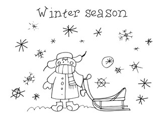 Winter season. Graphic hand drawn sketch in vector.