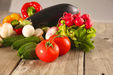 Fresh vegetables on a clean wooden table