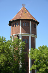Fototapeta na wymiar Water tower in the settlement Amber, the Kaliningrad region