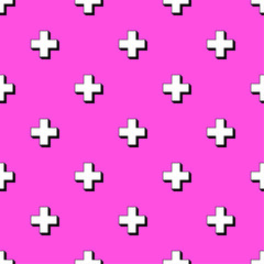 Fototapeta na wymiar Bright magenta seamless pattern with white crosses. 80s style