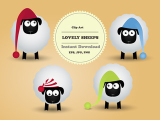 Cute funny lovely sheeps. Clipart.