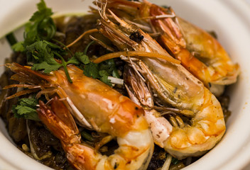 Seafood Dish (Sweet Sauce Prawns) in Asian Restaurant