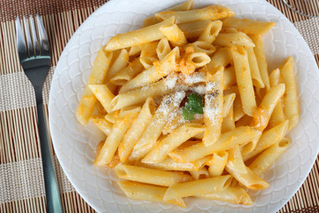 A pasta dish garnish