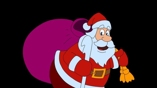 Santa Claus with christmas bag of gifts with alpha channel