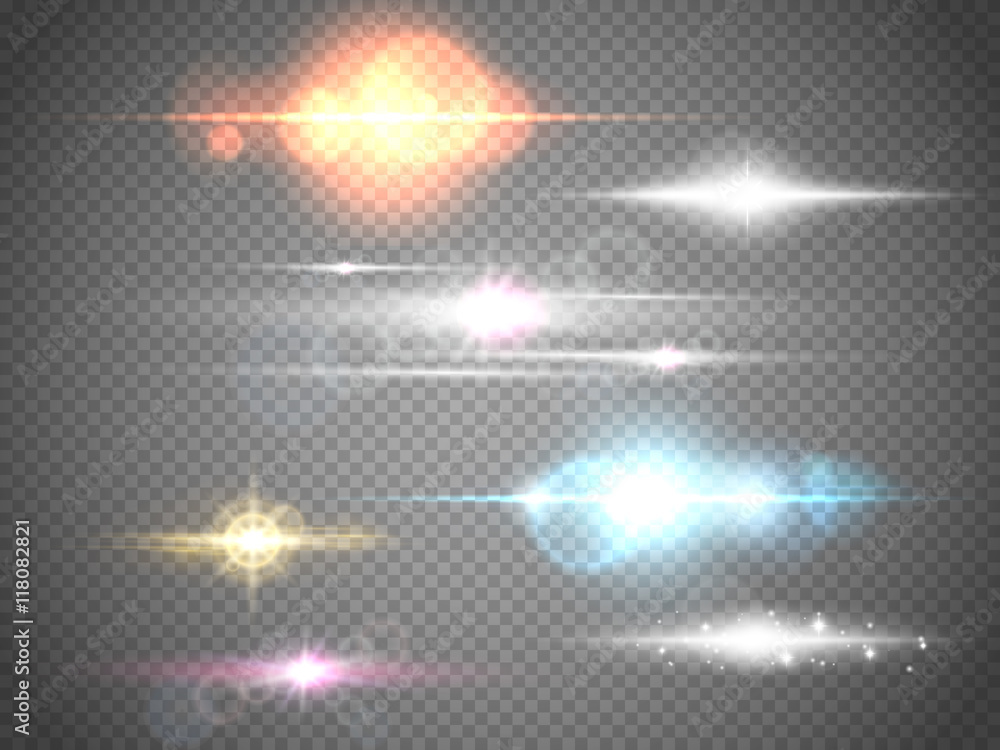 Aufkleber Set of vector isolated flares. Glow light effects for your artwork.