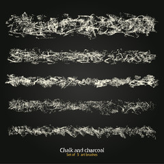 Brushstroke chalk. Set of vector grunge brushes different thickness and stiffness, brushstroke created with chalk and charcoal. Expressive grunge template. A high resolution. Saved in the palette