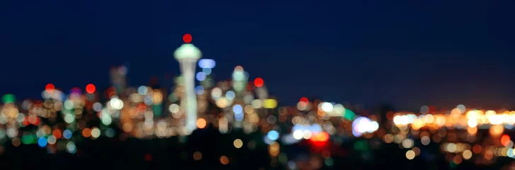 Muurstickers Seattle city skyline night © rabbit75_fot