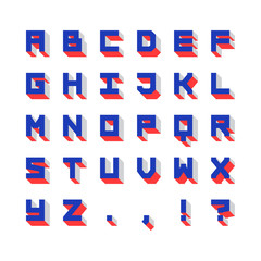 isometric 3d mono spaced grid structure vector alphabet