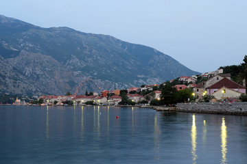 Fototapeta na wymiar Evening view of town Prcanj in Bay of Kotor, Montenegro