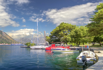 Fototapeta na wymiar A small boat station. Kotor, Montenegro