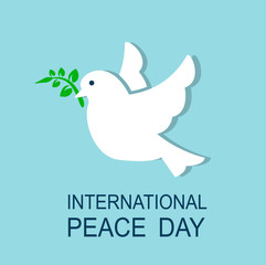 dove flying and holding in its beak a leaf, a symbol of peace