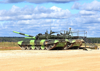 Russian tanks on a military camp