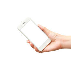 Smartphone in hand isolated on white background