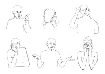 Human body Language. Continuous Line Contour Drawing.