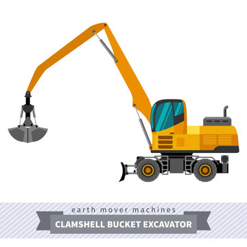 Clamshell bucket material mover machine