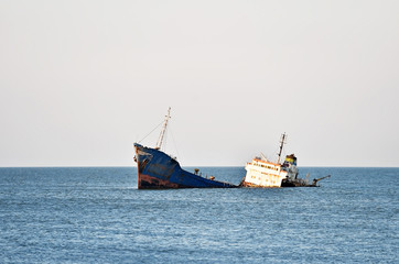 Industrial shipwreck abandoned into sea